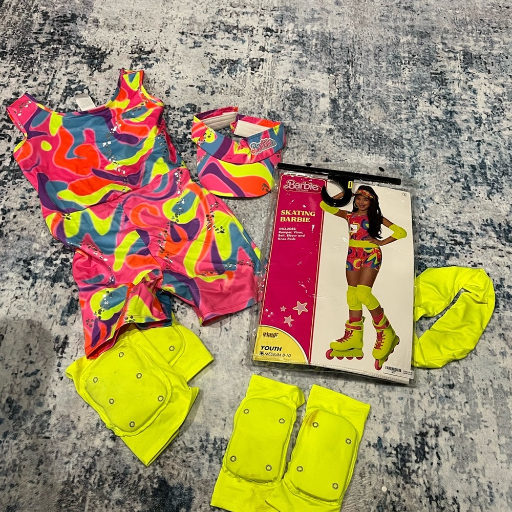 Kids Costume Barbie Skating Ensemble with Neon Pink and Yellow - Picture 2 of 7